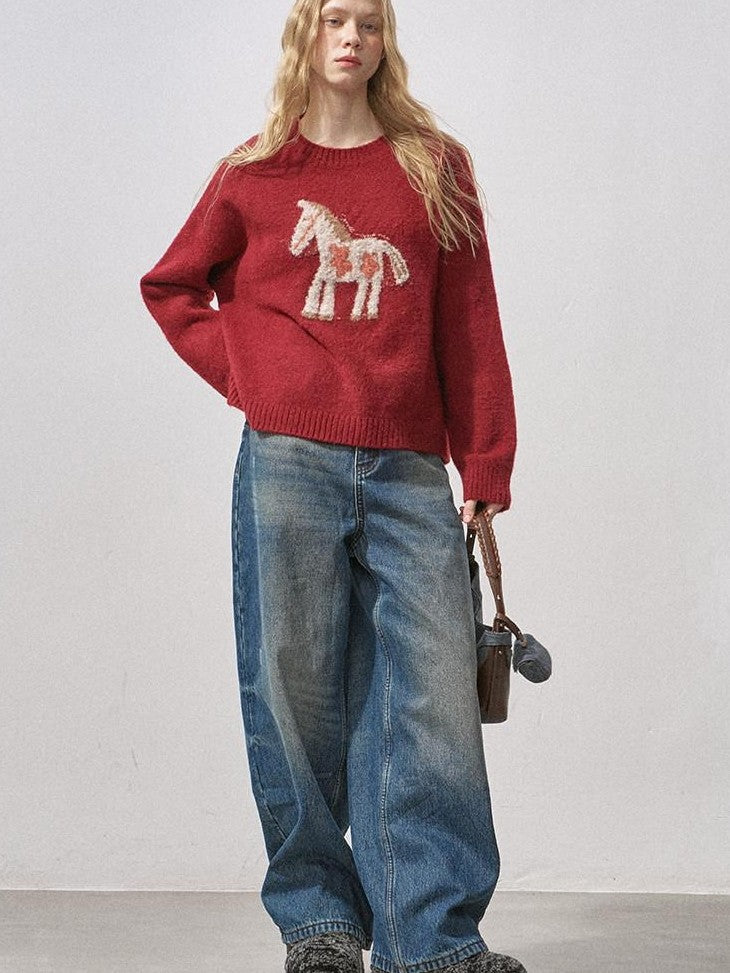 DIDDI MODA Plush Floral Pony Loose Fit Women&
