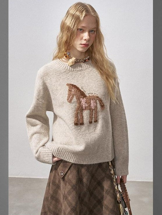 DIDDI MODA Plush Floral Pony Loose Fit Women&