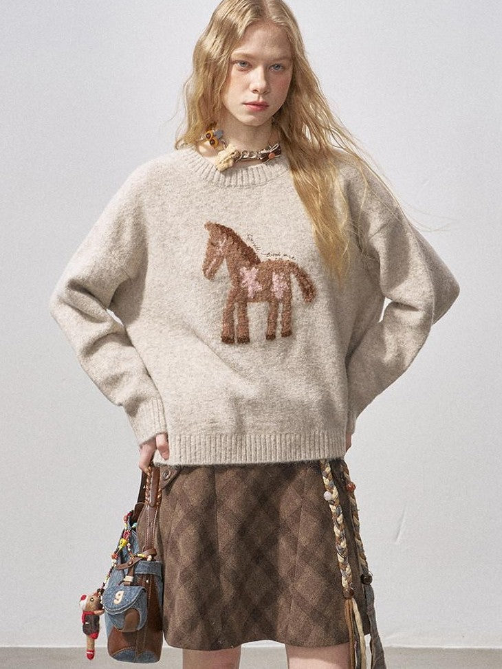 DIDDI MODA Plush Floral Pony Loose Fit Women&