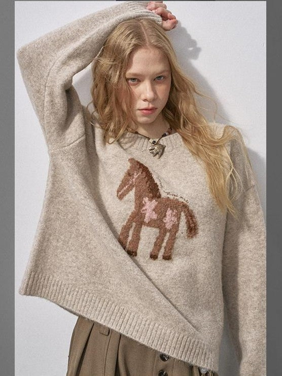 DIDDI MODA Plush Floral Pony Loose Fit Women&