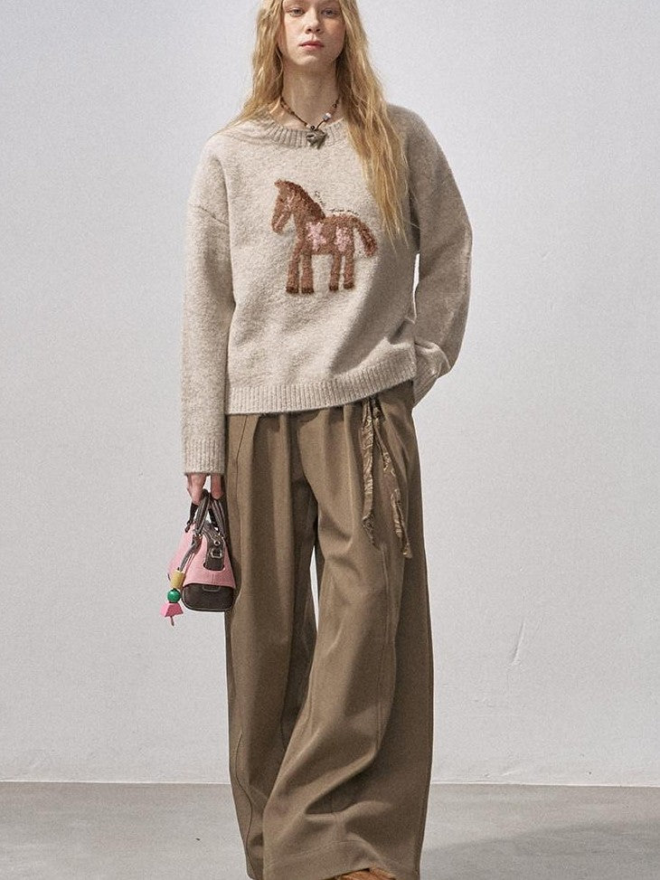 DIDDI MODA Plush Floral Pony Loose Fit Women&