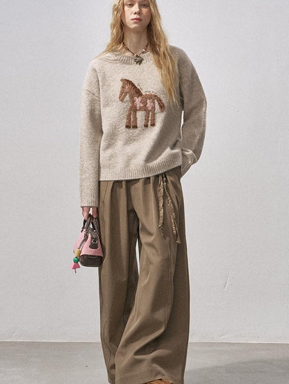 DIDDI MODA Plush Floral Pony Loose Fit Women&