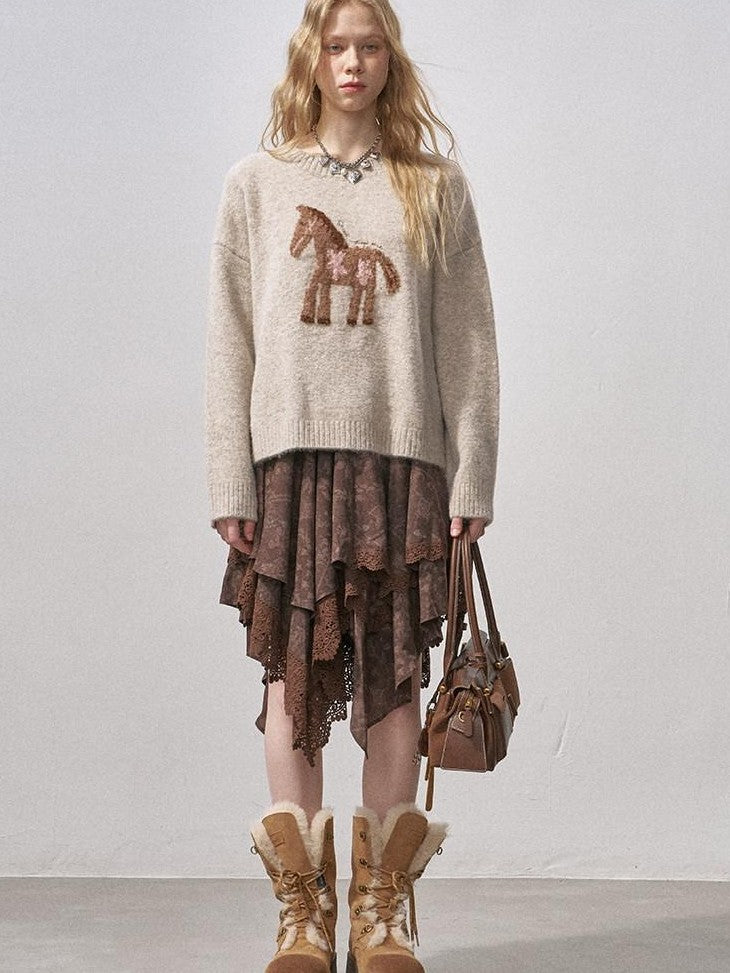 DIDDI MODA Plush Floral Pony Loose Fit Women&