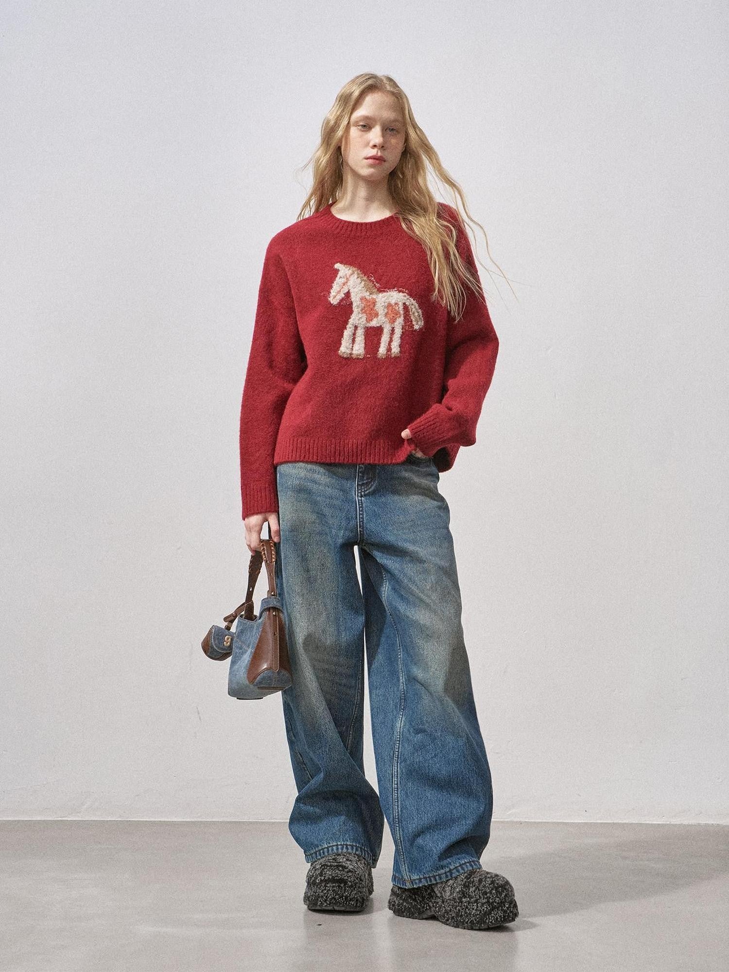 DIDDI MODA Plush Floral Pony Loose Fit Women&