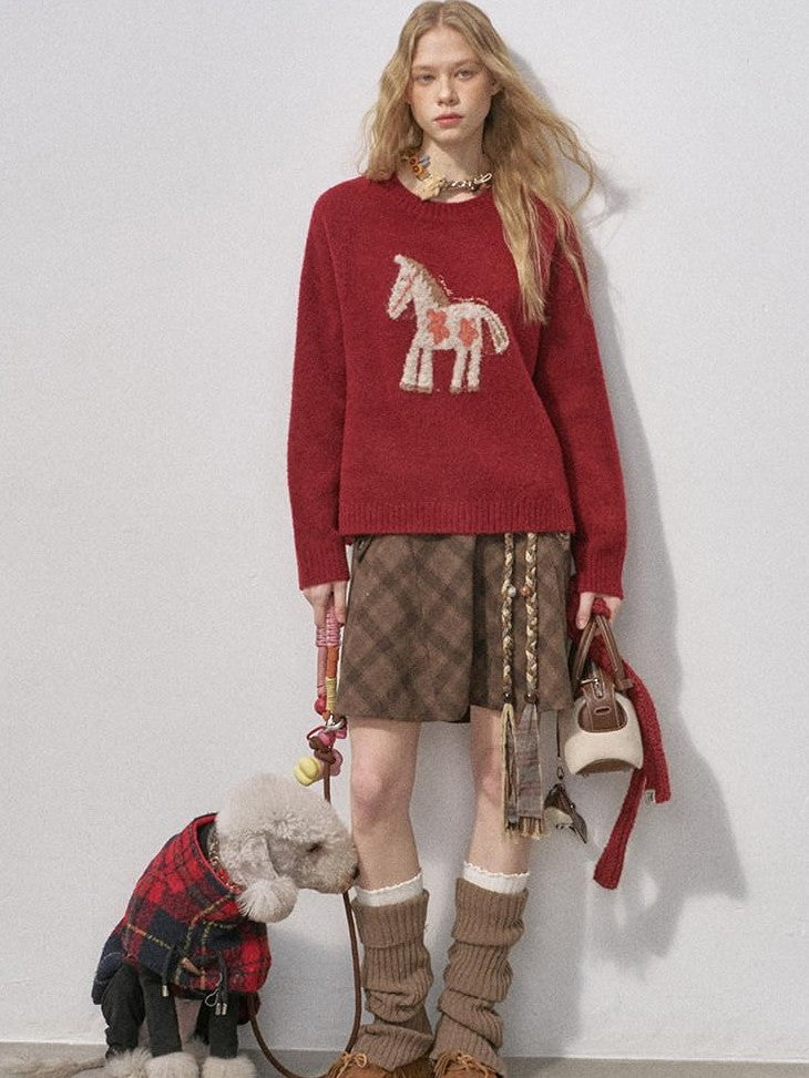 DIDDI MODA Plush Floral Pony Loose Fit Women&