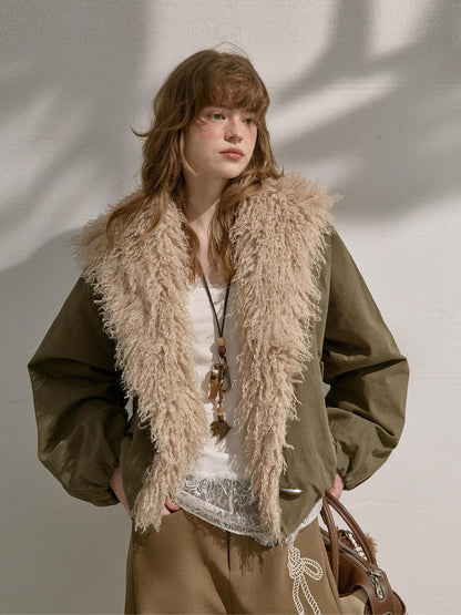 DIDDI MODA Plush Large Lapel Bubble Hem Women&