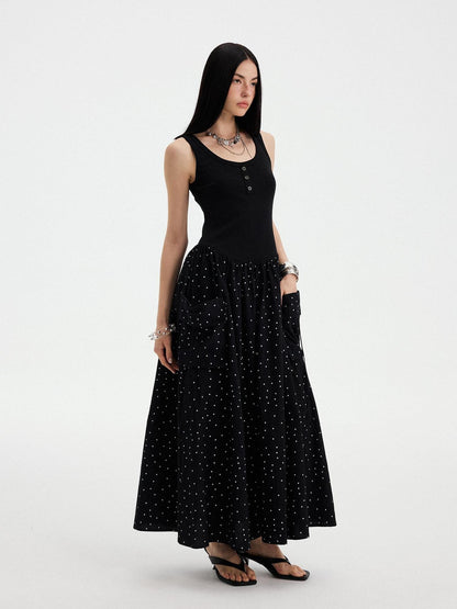 DIDDI MODA Polka Dot A Line Round Neck Sleeveless Women&