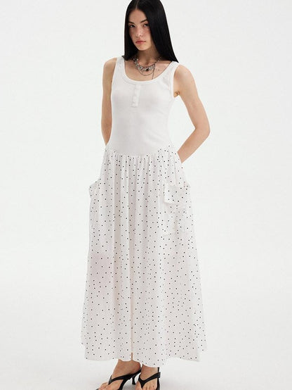 DIDDI MODA Polka Dot A Line Round Neck Sleeveless Women&