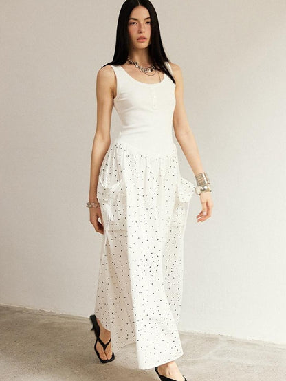 DIDDI MODA Polka Dot A Line Round Neck Sleeveless Women&