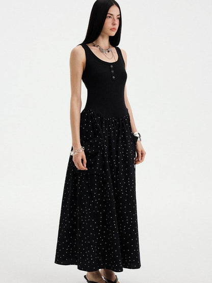 DIDDI MODA Polka Dot A Line Round Neck Sleeveless Women&