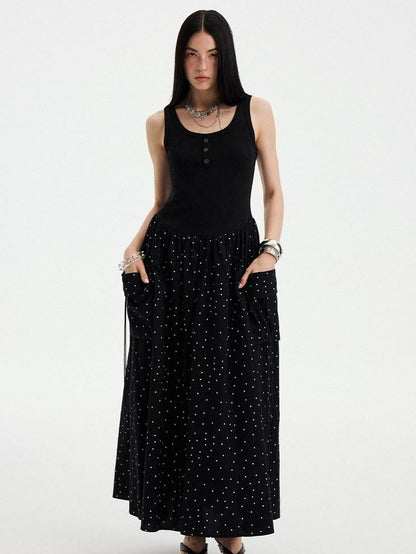 DIDDI MODA Polka Dot A Line Round Neck Sleeveless Women&