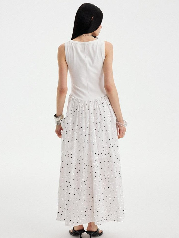 DIDDI MODA Polka Dot A Line Round Neck Sleeveless Women&
