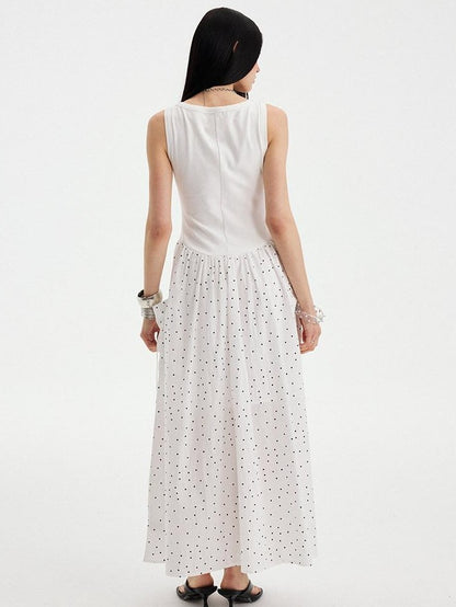 DIDDI MODA Polka Dot A Line Round Neck Sleeveless Women&