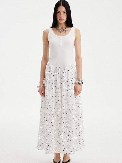 DIDDI MODA Polka Dot A Line Round Neck Sleeveless Women&