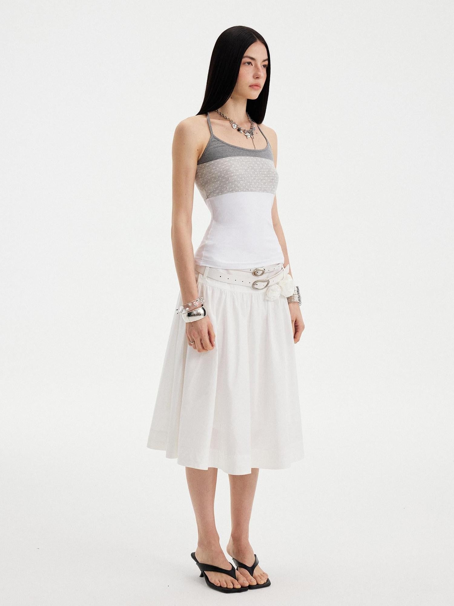 DIDDI MODA Polka Dot Patchwork Halter Bandeau Colorblock Women&