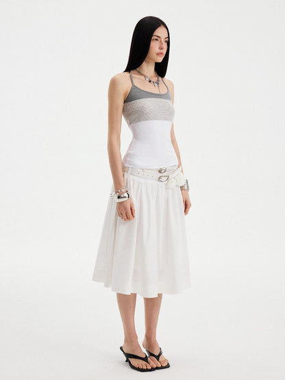 DIDDI MODA Polka Dot Patchwork Halter Bandeau Colorblock Women&