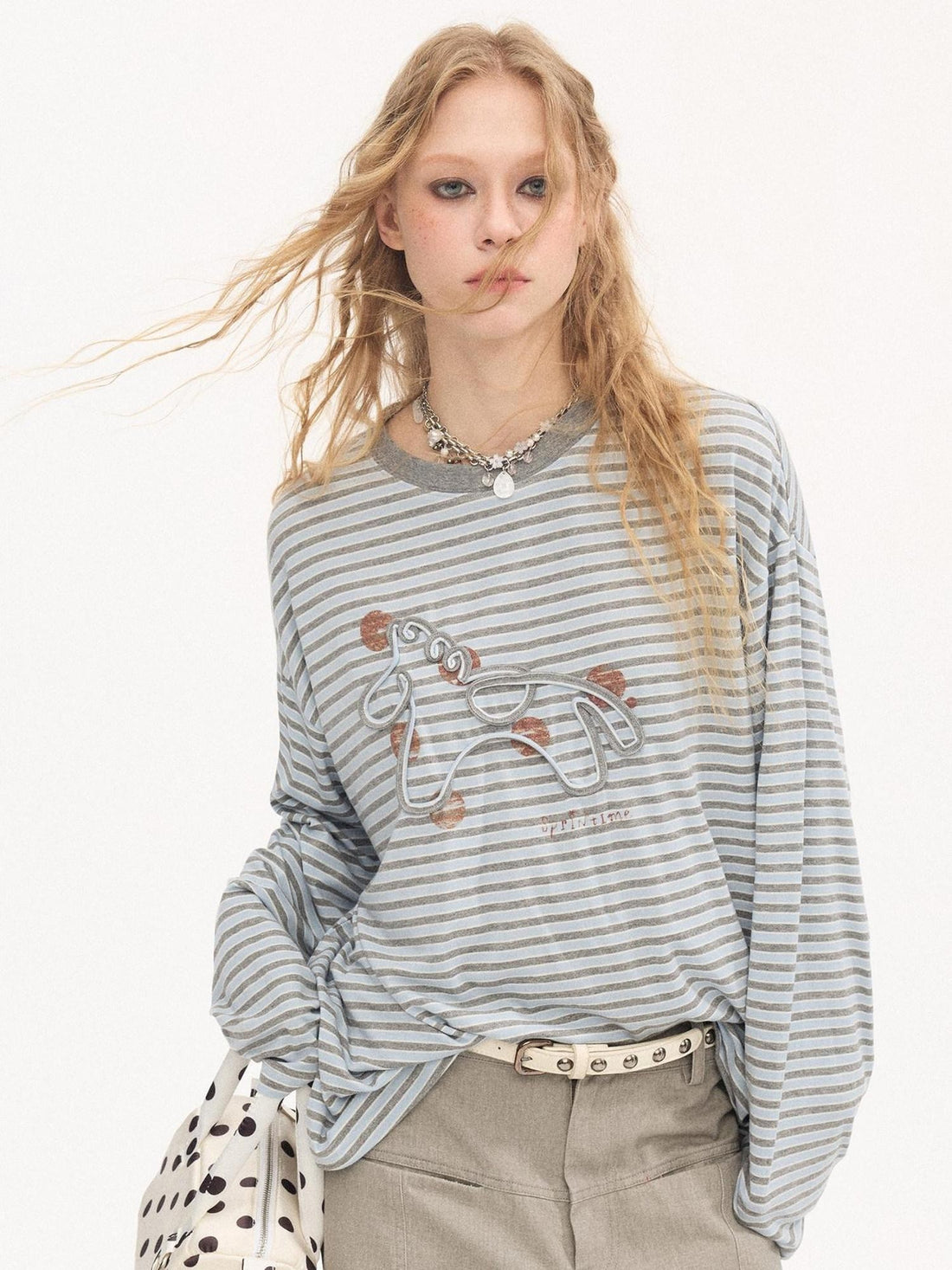 DIDDI MODA Polka Dot Pony Rope Embroidered Striped Women&