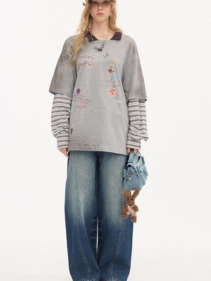 DIDDI MODA Pony Sticker Print Raglan Women&