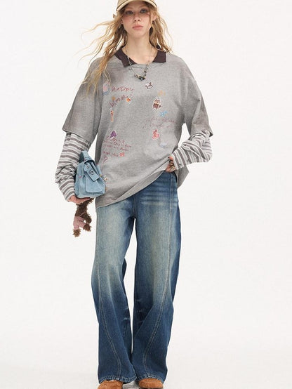 DIDDI MODA Pony Sticker Print Raglan Women&