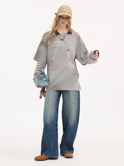 DIDDI MODA Pony Sticker Print Raglan Women&
