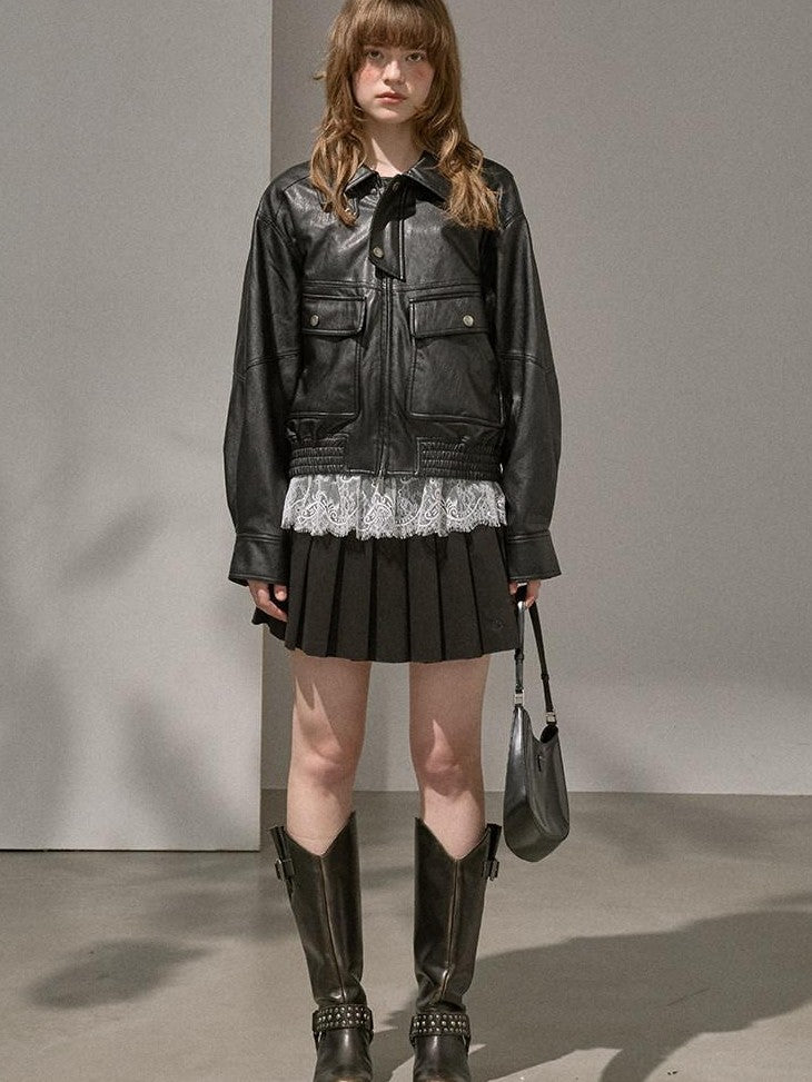 DIDDI MODA Preppy Academy Classic Embroidered Box Pleated Puff Women&