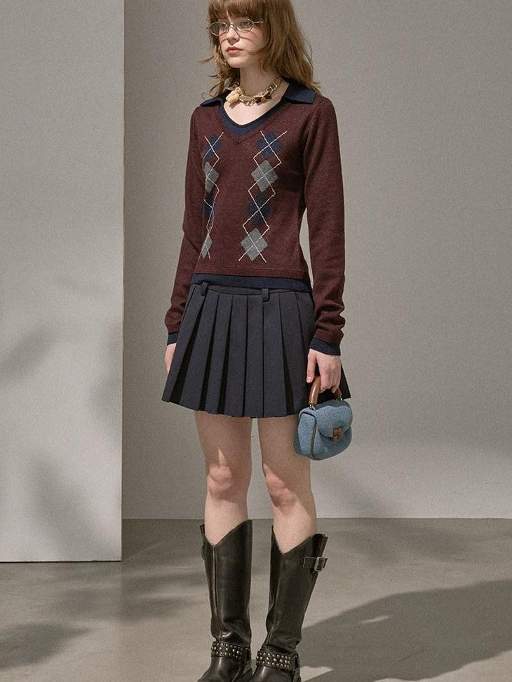 DIDDI MODA Preppy Academy Classic Embroidered Box Pleated Puff Women&