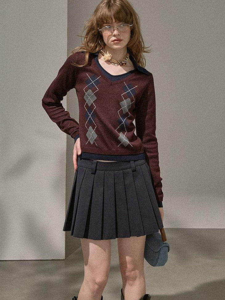DIDDI MODA Preppy Academy Classic Embroidered Box Pleated Puff Women&