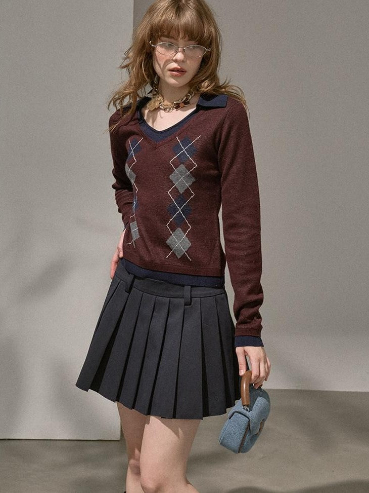 DIDDI MODA Preppy Academy Classic Embroidered Box Pleated Puff Women&