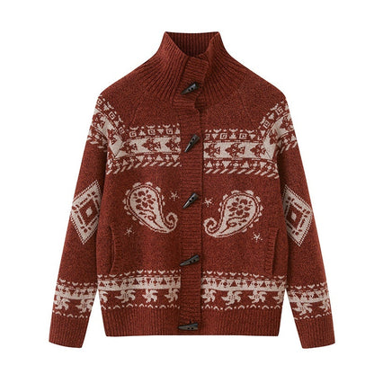 DIDDI_MODA_Pumpkin_Red_Paisley_Fair_Isle_Toggle_Oversized_Women&