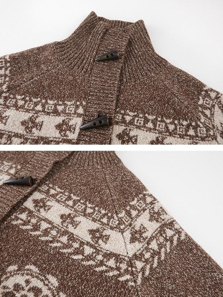 DIDDI MODA Pumpkin Red Paisley Fair Isle Toggle Oversized Women&