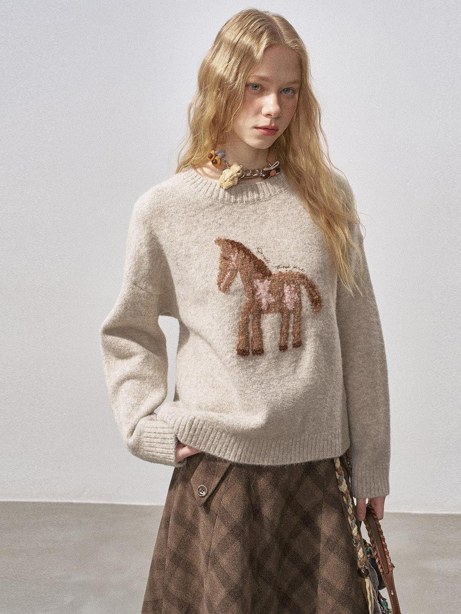 DIDDI MODA Puppy And Pony Animal Motif Round Neck Women&