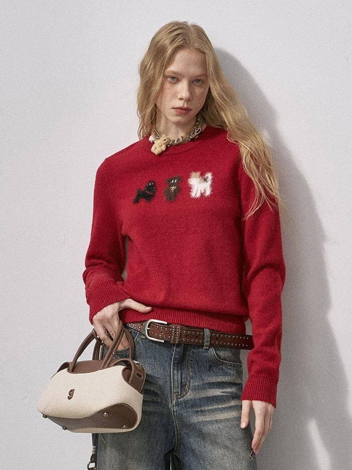 DIDDI MODA Puppy And Pony Animal Motif Round Neck Women&