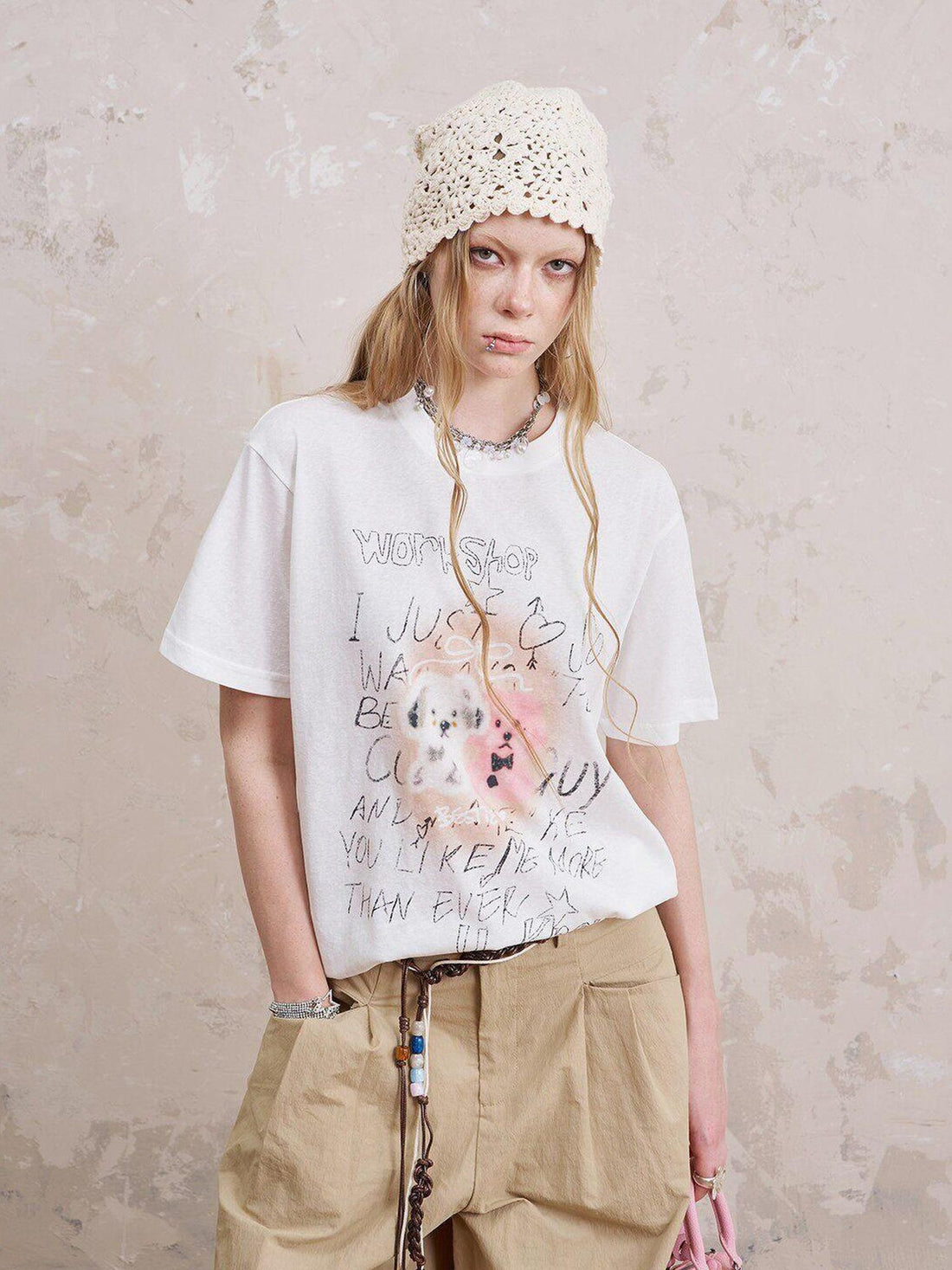 DIDDI MODA Puppy Plaid Cutout Slim Cropped Round Neck Women&