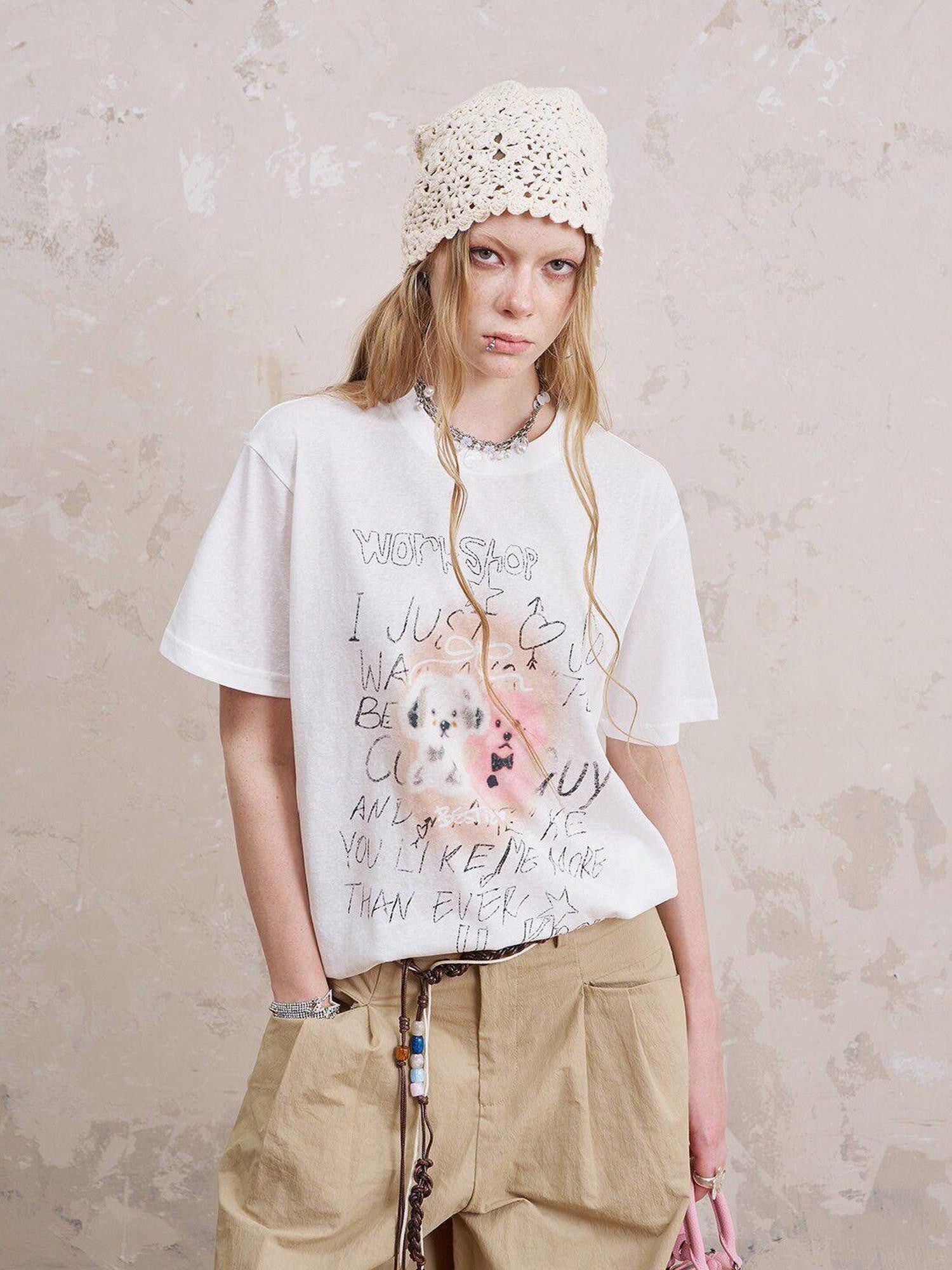 DIDDI MODA Puppy Plaid Cutout Slim Cropped Round Neck Women&
