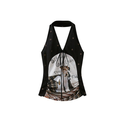 DIDDI_MODA_Puppy_Print_Polka_Dot_Coffee_Brown_V-neck_Women&