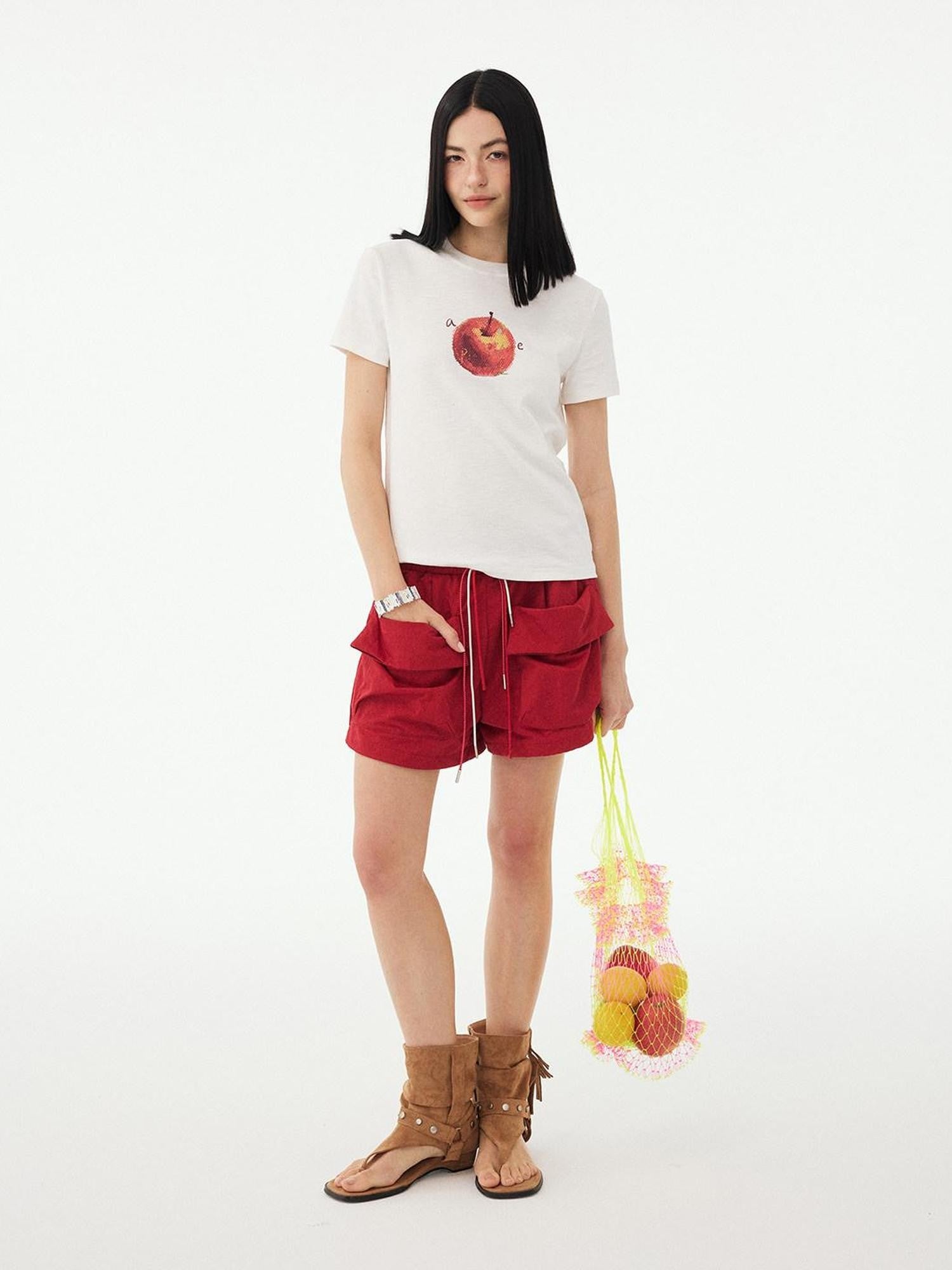 DIDDI MODA Red Cuffed Large Pocket Cargo Loose Sporty Women&