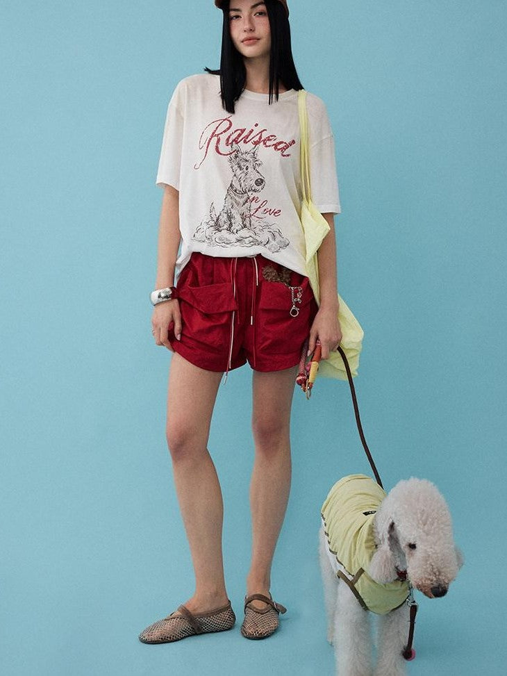 DIDDI MODA Red Cuffed Large Pocket Cargo Loose Sporty Women&