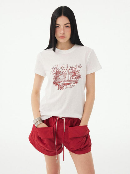 DIDDI MODA Red Cuffed Large Pocket Cargo Loose Sporty Women&