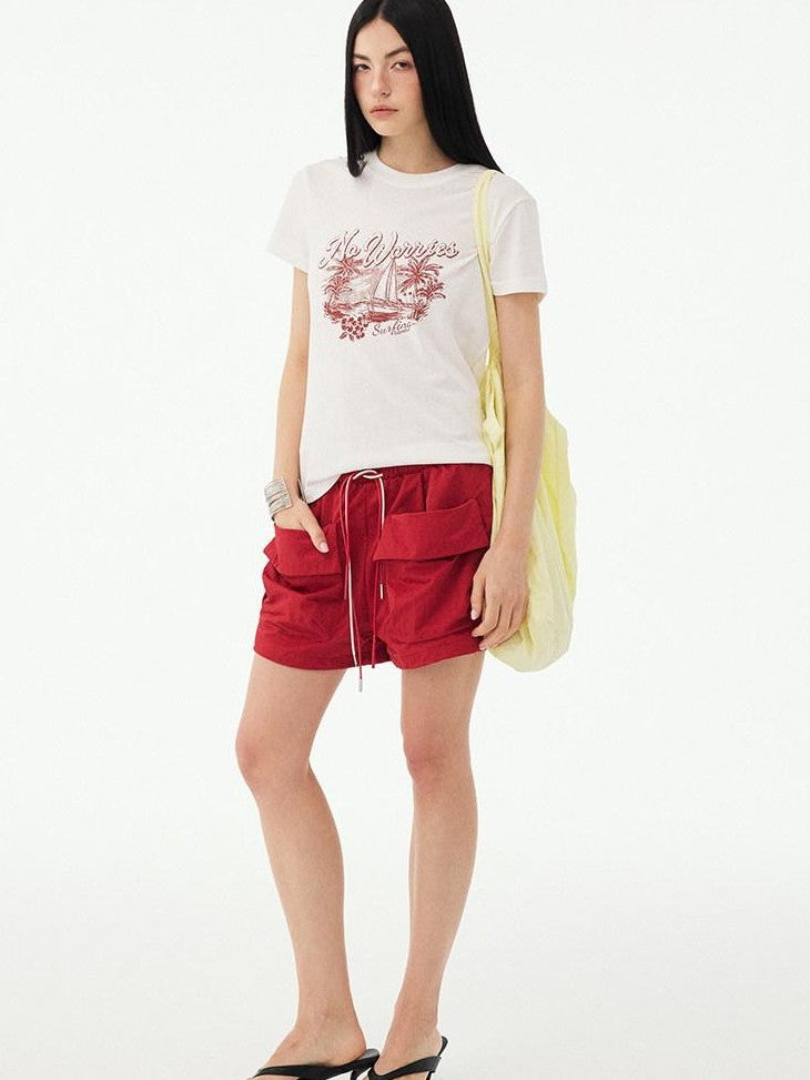 DIDDI MODA Red Cuffed Large Pocket Cargo Loose Sporty Women&