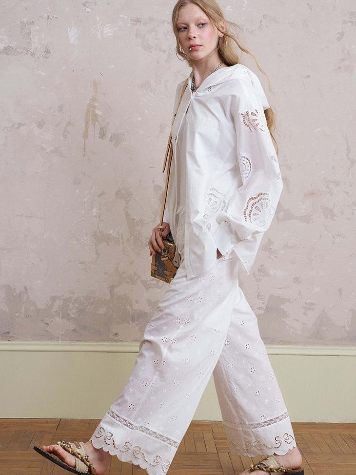 DIDDI MODA Relaxed Ditsy Floral Cutout Embroidered Lace Women&