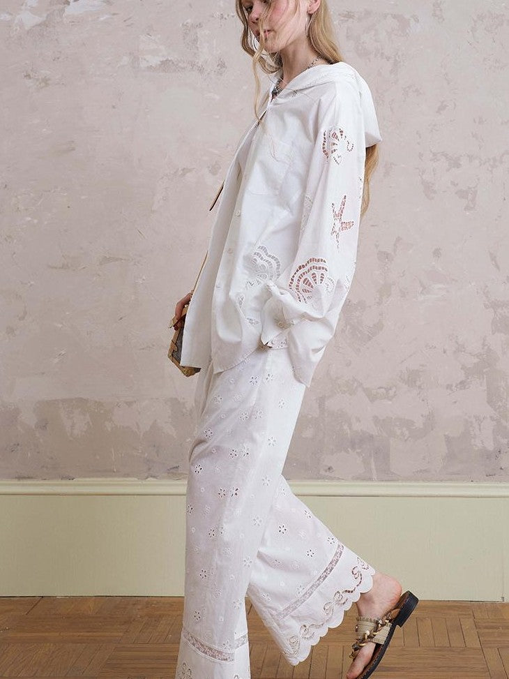DIDDI MODA Relaxed Ditsy Floral Cutout Embroidered Lace Women&