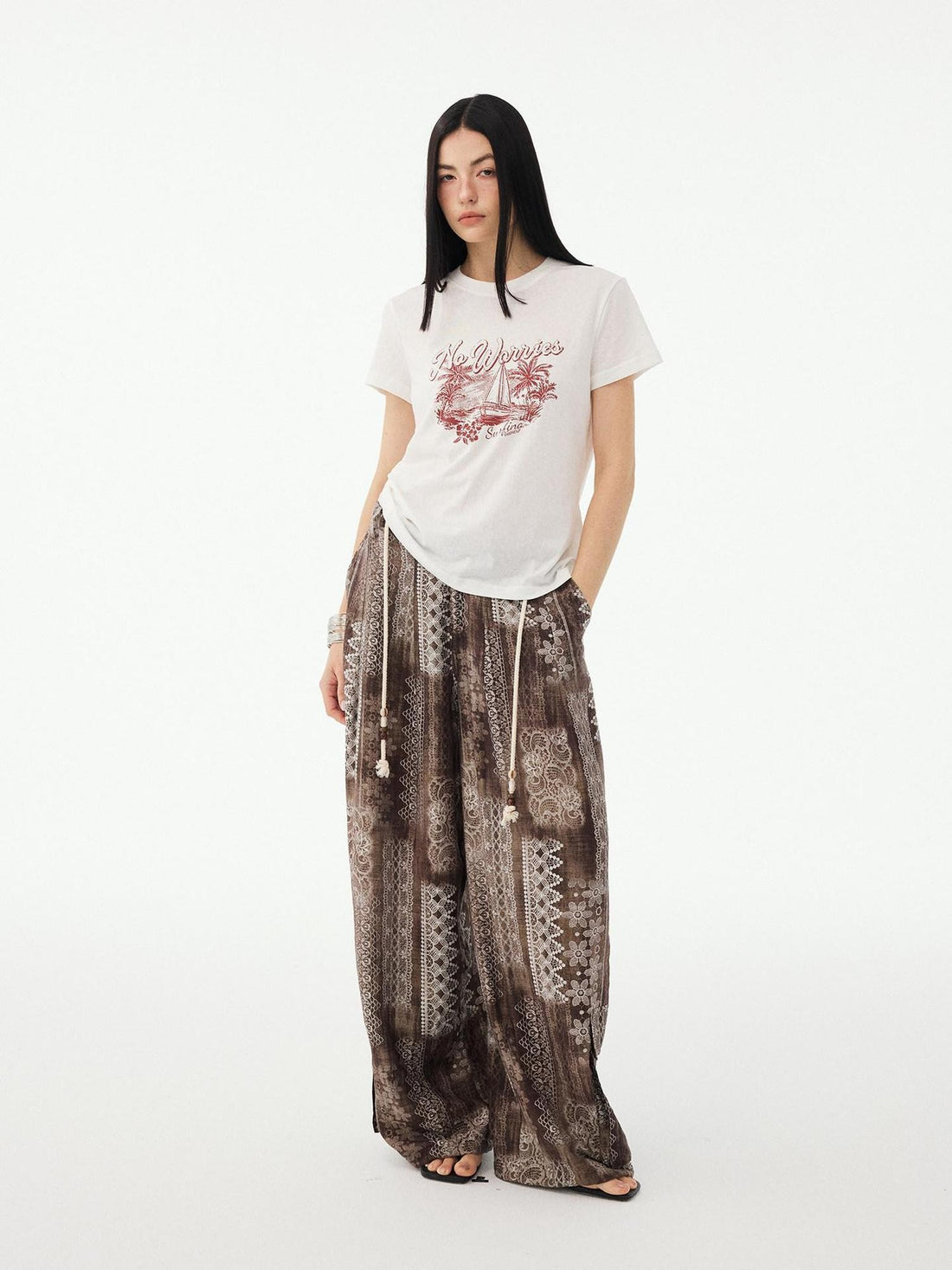 DIDDI MODA Relaxed Geometric Drawstring Pockets Women&