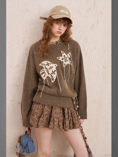 DIDDI MODA Relaxed Knit Bird And Star Tassel Women&