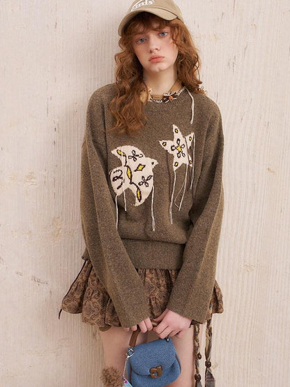 DIDDI MODA Relaxed Knit Bird And Star Tassel Women&