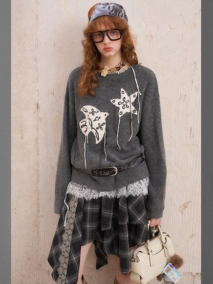 DIDDI MODA Relaxed Knit Bird And Star Tassel Women&