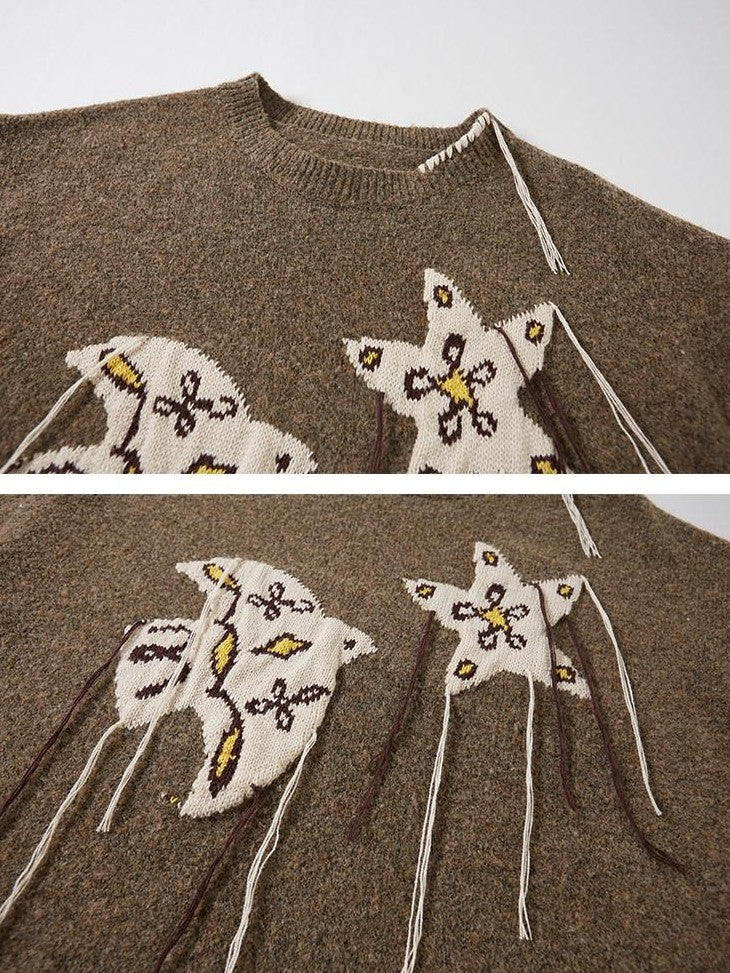 DIDDI MODA Relaxed Knit Bird And Star Tassel Women&