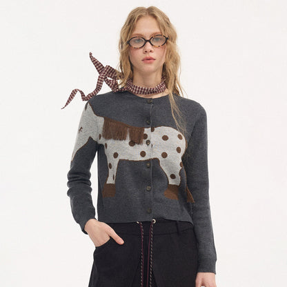DIDDI_MODA_Relaxed_Polka_Dot_Knit_Buttoned_Cardigan_Women&