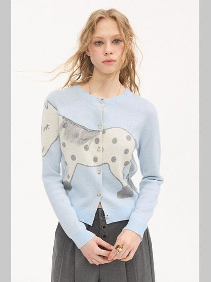 DIDDI MODA Relaxed Polka Dot Knit Buttoned Cardigan Women&