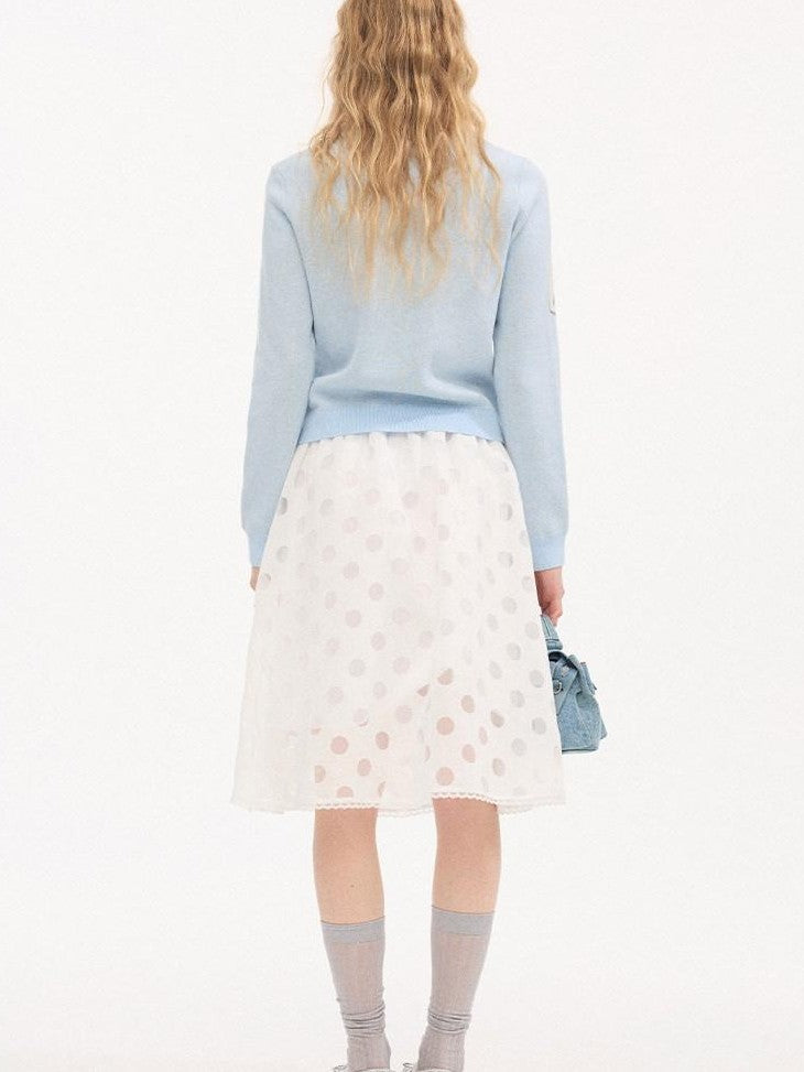 DIDDI MODA Relaxed Polka Dot Knit Buttoned Cardigan Women&