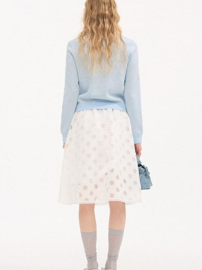 DIDDI MODA Relaxed Polka Dot Knit Buttoned Cardigan Women&